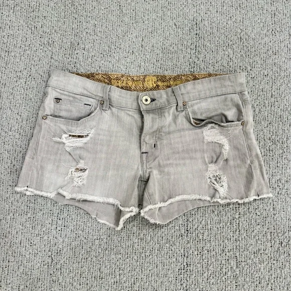 Rich & Skinny Gray Distressed Denim Shorts Size 27 Cutoff Frayed Hem Made in USA - Picture 1 of 10